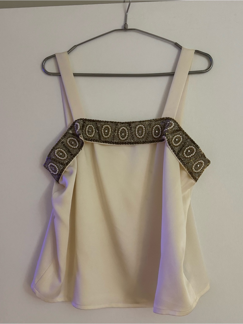 Vintage Nolan Miller Dynasty Collection Beaded Cami Top Size 10 Ivory Faux Pearl